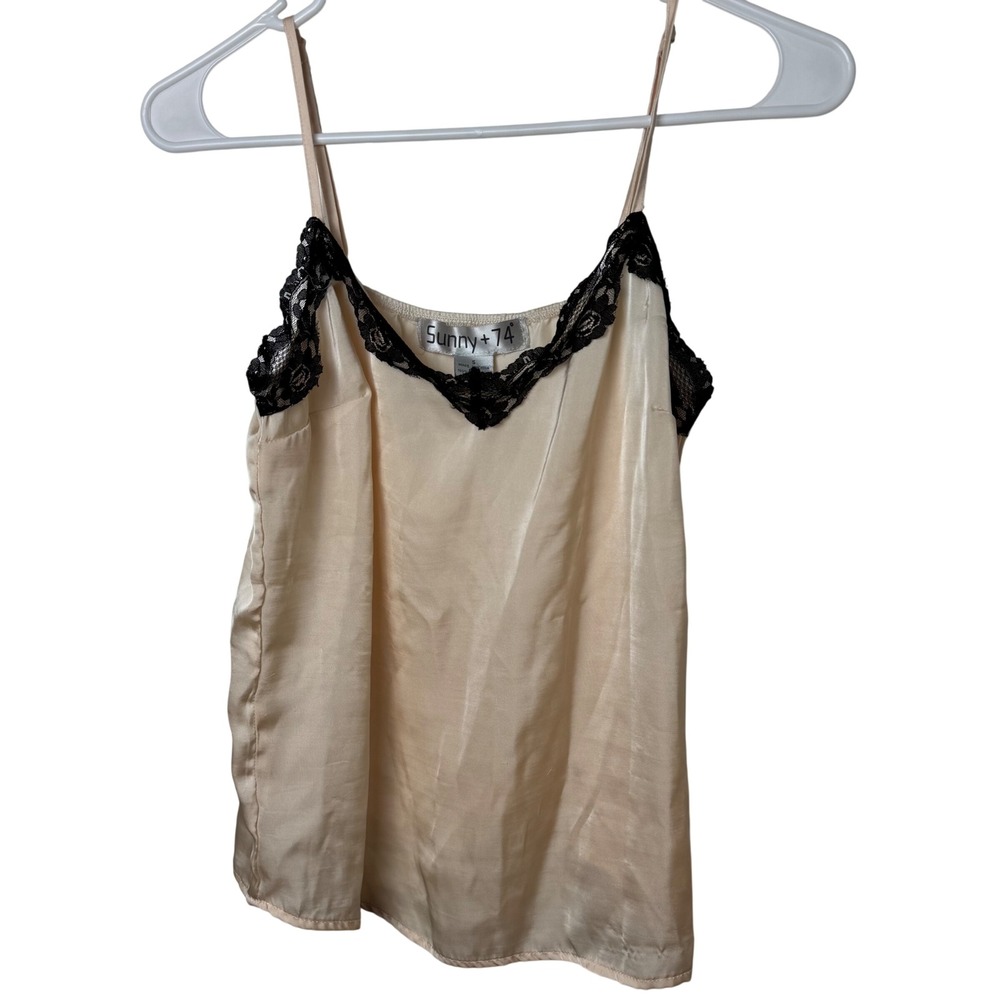 Sunny+74 Cami Top Women S Champagne Lace Trim Adjustable Straps TBTC606